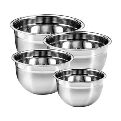 Kit 4 Tigela Bowl Aço Inox Profissional Fundo Multiuso