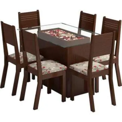 Sala de Jantar Monaco Mesa com 6 Cadeiras Choco/Cravo - R$ 520