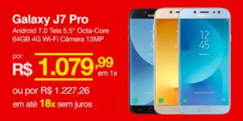 Smartphone Samsung Galaxy J7 Pro Android 7.0 Tela 5.5" por R$ 1080