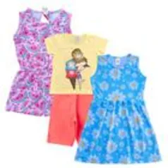 Kit Presenteável Vestido Macaquinho Conjunto Para Meninas Verão