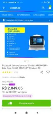 Clube da lu Notebook Lenovo Ideapad S145 Windows 10 Intel core i3 4GB 1TB R$2849