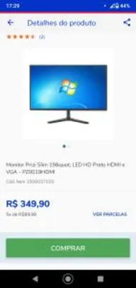 Monitor Prizi Slim 19" LED HD Preto HDMI e VGA R$350
