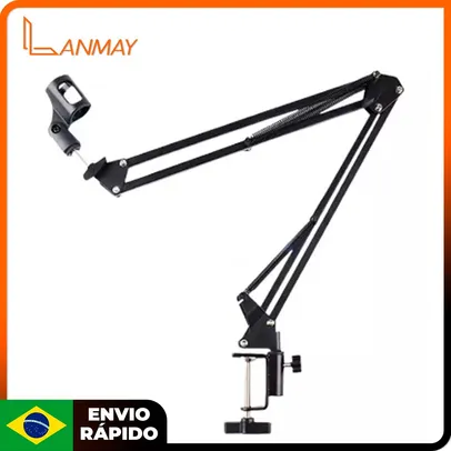 [ R$22,90 MOEDAS/BR] Braço Articulado Suporte Microfone Profissional Mesa 