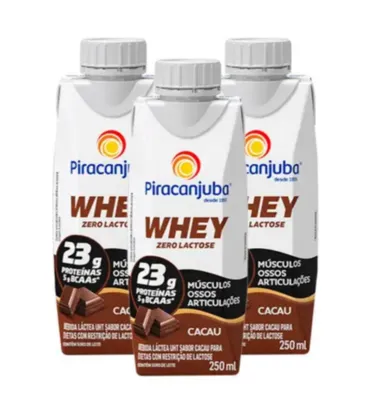 3 Unidades Bebida Láctea Piracanjuba Whey Zero Lactose Cacau 250ml