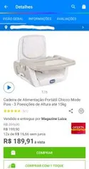 Cadeira de Alimentação Portátil Chicco Mode Pois - 3 Poesições de Altura até 15kg