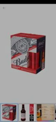 [APP+Cliente ouro] 2 Kits Cerveja Budweiser American Standard Lager - 4 Unid 330ml + 1 Copo | R$16