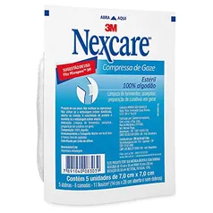 [Recorrência] Nexcare, 3M, Compressa de Gaze Estéril, 7,5cm x 7,5cm, 5 Unidades