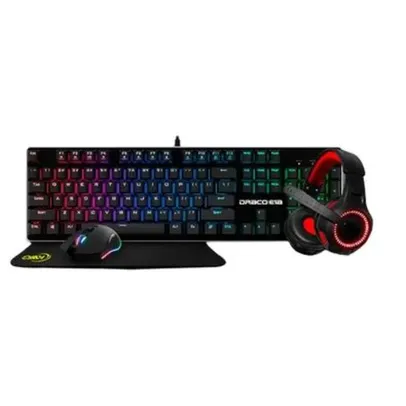 Kit Gamer KWG Draco E1A com Teclado Mecânico, RGB + Mouse 1200DPI + Mousepad Médio + Headset, LED Vermelho - DRACO E1A A-IN-1 COMBO (US)