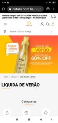 Natura - 1ª compra com 15% + frete grátis acima de 9 reais