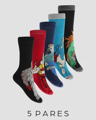 Kit 5 Pares de Meia Masculina  Cano Longo Street Fighter Riachuelo