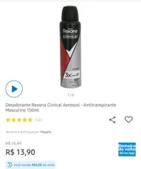 [APP + Magalupay R$10] Desodorante Rexona Men Clínicas Sport | R$14