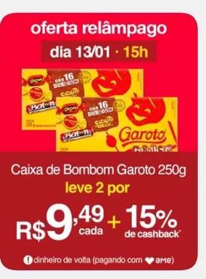 [AME R$8,15 SC R$7,63] Caixa de bombom garoto 250g