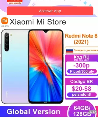 Versão global xiaomi redmi note 8 (2021) smartphone 4gb ram 64gb | R$820