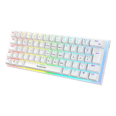 Teclado Gamer Mecânico Neologic Precision Polar 60%, Rainbow, 61 Teclas, Switch Blue, Cabo Tipo C, Branco, PREPLR-BLUE