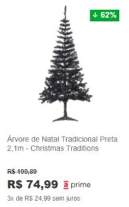 Árvore de Natal Tradicional Preta 2,1m - Christmas Traditions