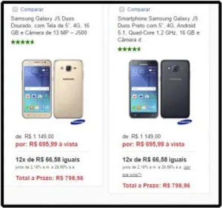 [Fast Shop]  Samsung Galaxy J5 Duos Dourado/Preto, com Tela de 5”, 4G, 16 GB e Câmera de 13 MP – J500 por R$ 696