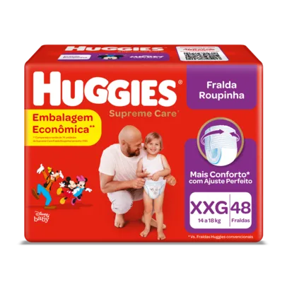 [R$ 68,79 levando 2) Fralda Huggies Supreme Care Hiper Roupinha Tamanho Xxg Com 48 Unidades