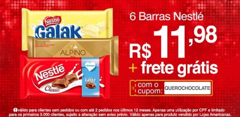 [SELECIONADOS] 6 Barras de Chocolate Nestlé | R$12