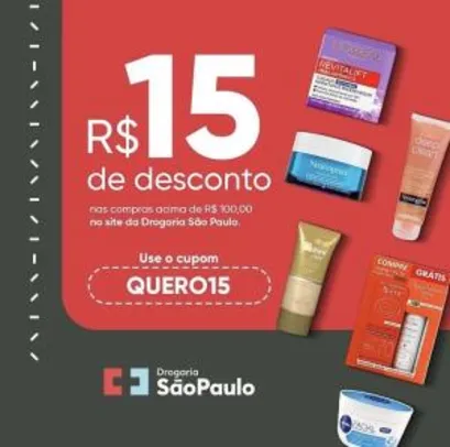 R$15 OFF nas compras acima de R$ 100 pelo site