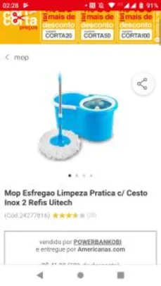 Mop Esfregao Limpeza Pratica c/ Cesto Inox 2 Refis Uitech