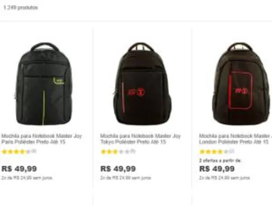 Mochilas temáticas para notebook Master Joy (3 modelos) - R$50