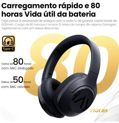 [Gpay / Taxa inclusa] Headset Sem fio HAYLOU S30 Bluetooth 5.4  com cancelamento de ruído adaptável de 43 dB e driver de 40 mm  80h 