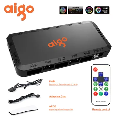 (taxa inclusa) Aigo controlador de velocidade universal apc1, 4 pinos pwm, 6 portas argb, 3 