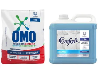 Kit amaciante comfort profissional 10l + Sabão em pó Omo concentrado 5,6kg | R$ 90