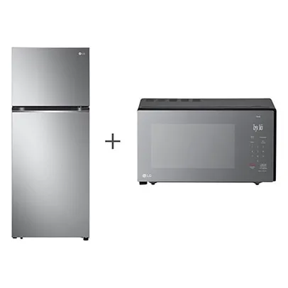 220v -Combo Geladeira LG Frost Free Inverter 395L Inox + Micro-ondas LG Grill 