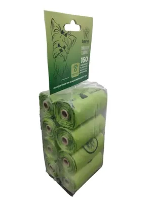 [Prime] Refil de Cata Caca Biodegradável Beeva - 160 saquinhos (Verde) (Verde, 8 rolos)