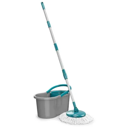 Mop Giratório FlashLimp Fit MOP5010 com Balde, Cabo Telescópico e Refil - Cinza/Verde