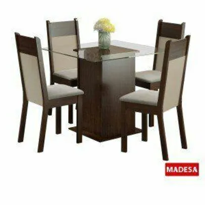 Conjunto Sala de Jantar Mesa 4 Cadeiras Miami Madesa Tabaco/Pérola -- R$376