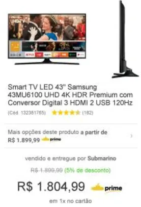 Smart TV Led 4K 43" Samsung 43MU6100