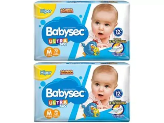 Kit Fraldas Babysec Ultrasec Galinha Pintadinha - Tam. M 5 a 9,5kg 2 Pacotes com 72 Unidades Cada