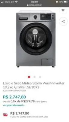 Lava e Seca Midea Storm Wash Inverter 10,2kg Grafite LSE10X2 - 220V | R$2.879