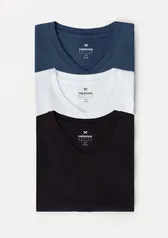 Kit Com 3 Camisetas Masculinas Básicas Slim Gola V