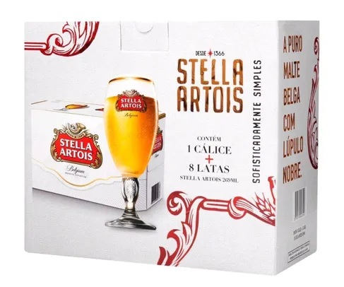 Kit Cerveja Stella Artois American Standard Lager - 269ml 8 Unid + 1 Taça | R$ 32