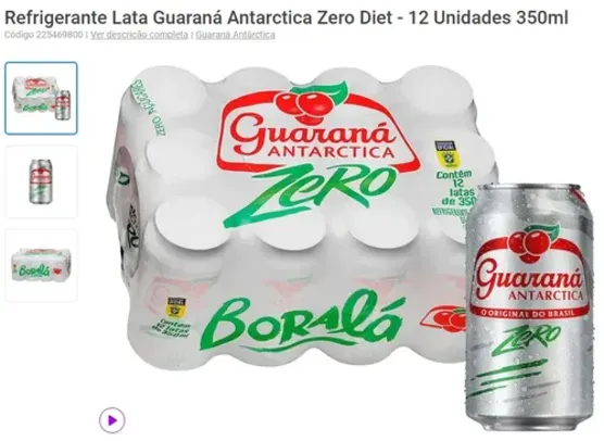 Refrigerante Guaraná Antártica Sem Açúcar Lata 350ml 12 unidades