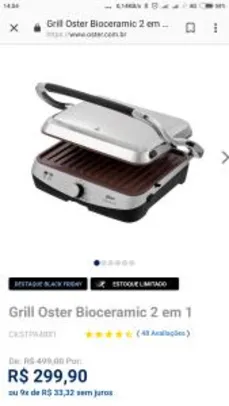 Grill Oster Bioceramic 2 em 1 | R$300