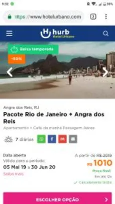 Pacote Rio de Janeiro + Angra dos Reis - Apartamento + Café da manhã Passagem Aérea 7 diárias - a partir de R$1010