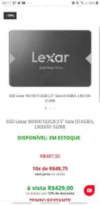 Ssd LEXAR NS100 512gb 2.5" SATA III | R$430