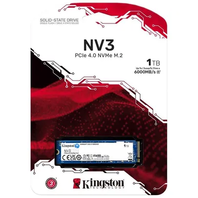 SSD Kingston 1TB Padrão Nv3, M.2 2280 NVMe 4.0 Gen 4x4, Leitura E Gravação: 6000/4000MBps, Ultra Rápido - Snv3s/1000g