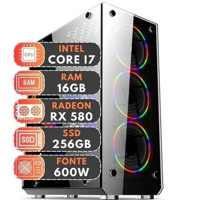 Foto do produto Pc Gamer Intel Core I7 3a Geração 16GB Ram Radeon Rx 580 8GB Ssd 256GB 600W 3green Extreme 3E-010