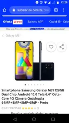 Smartphone Samsung Galaxy M31 | R$1530