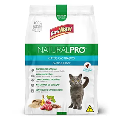 Ração Baw Waw Natural Pro para gatos castrados sabor Carne e Arroz -1kg