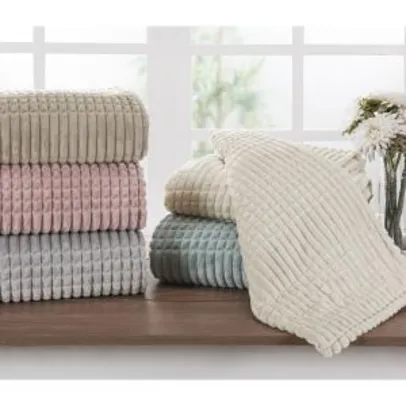Cobertor Solteiro Flannel Sion Bege - Casa & Conforto - R$69