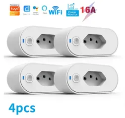 [Taxa Inclusa/Moedas - [4 Pçs] R$ 55 (R$ 13 Cada)] Adaptador de Soquete Tuya WiFi, Controle Smart Life App, Alexa e Google Home, 16A