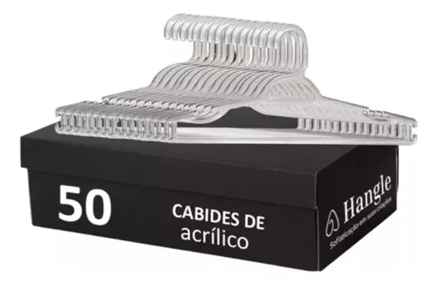 Cabide Adulto Transparente Acrilico Tradicional 50 Und