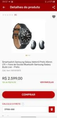 Galaxy watch 3 45mm lte + buds live | R$ 2599