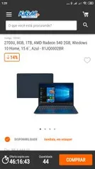 Código: 100361Notebook Lenovo IdeaPad 330S, AMD Ryzen7-2700U, 8GB, 1TB, AMD Radeon 540 2GB, Windows 10 Home, 15.6´, Azul - 81JQ0002BR